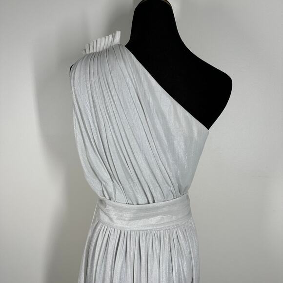 Retrofete Platinum Andrea One Shoulder Pleated Metallic Jersey Gown Small - Picture 7 of 14